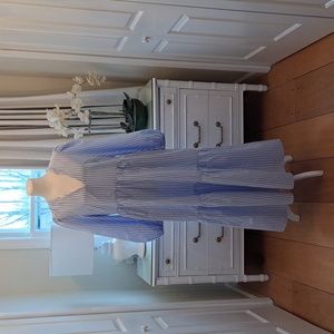 Pomander Place Womens Alora Tiered Striped Maxi Dress Long Puff Sleeves Size M